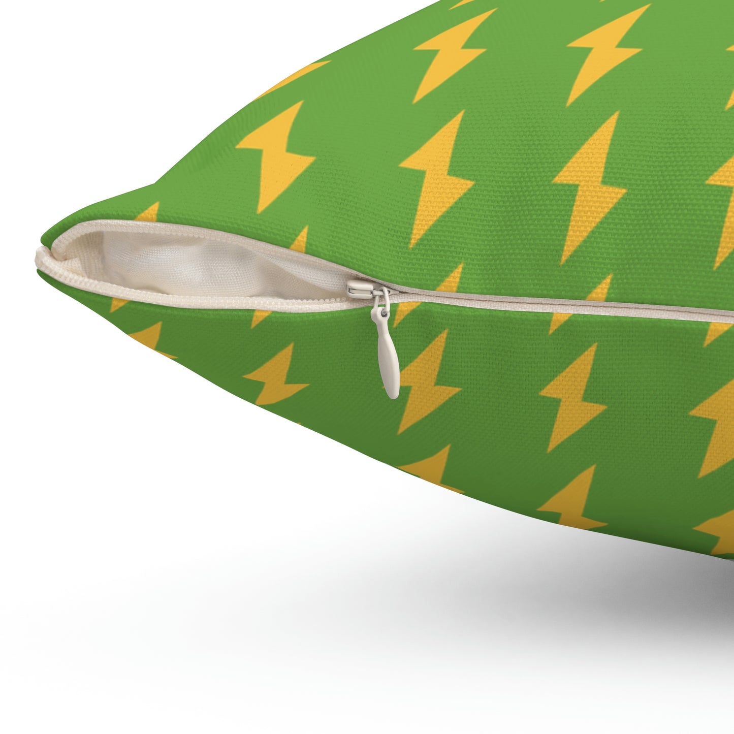 Spun Polyester Square Pillow Case “Electric Bolt on Green”