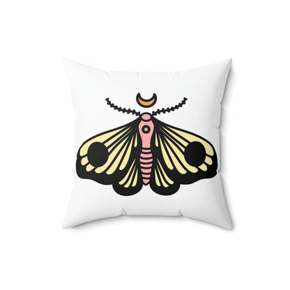 Spun Polyester Square Pillow Case “Moth Black on White”