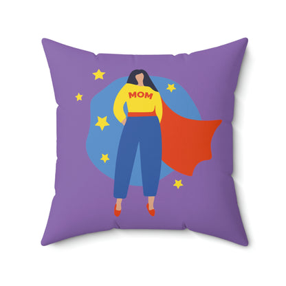 Spun Polyester Square Pillow Case "Mom Hero on Light Purple”