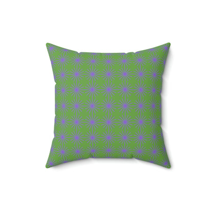 Spun Polyester Square Pillow Case “Purple Flower on Green”