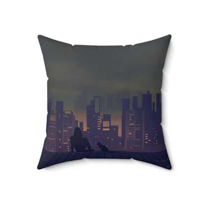 Spun Polyester Square Pillow Case ”Roof on Green”