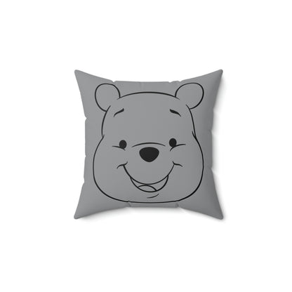 Spun Polyester Square Pillow Case “Pooh Line on Gray”