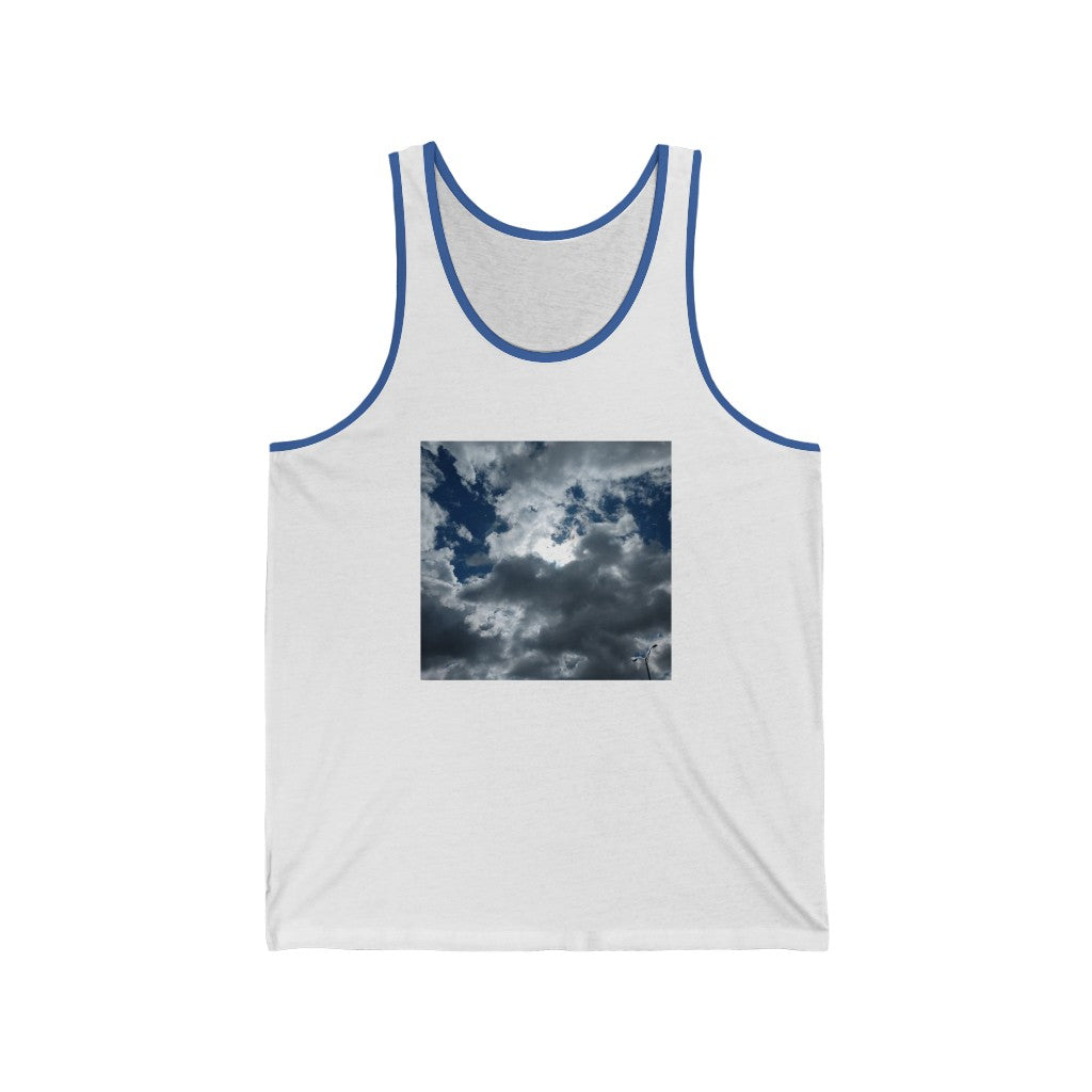 Unisex Jersey Tank “Clear to Partly Cloudy”