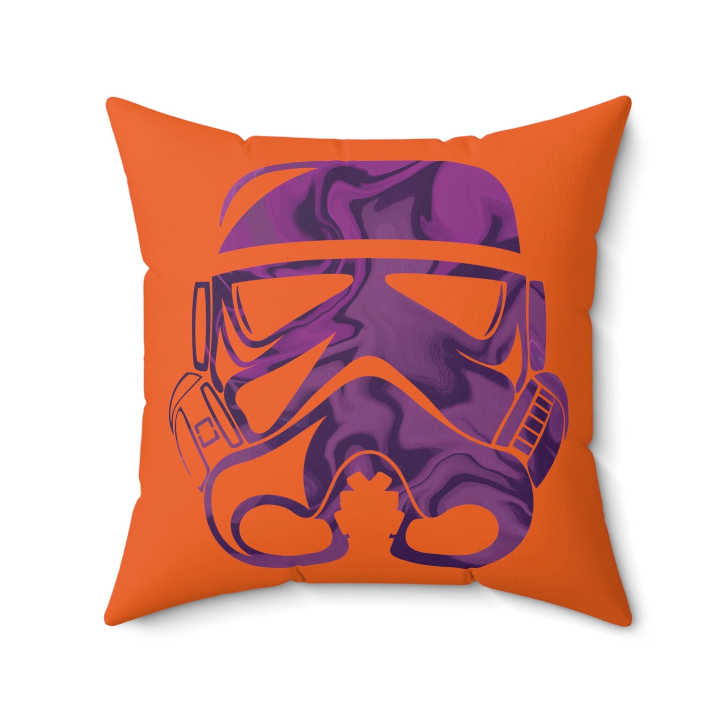 Spun Polyester Square Pillow Case ”Storm Trooper 4 on Orange”