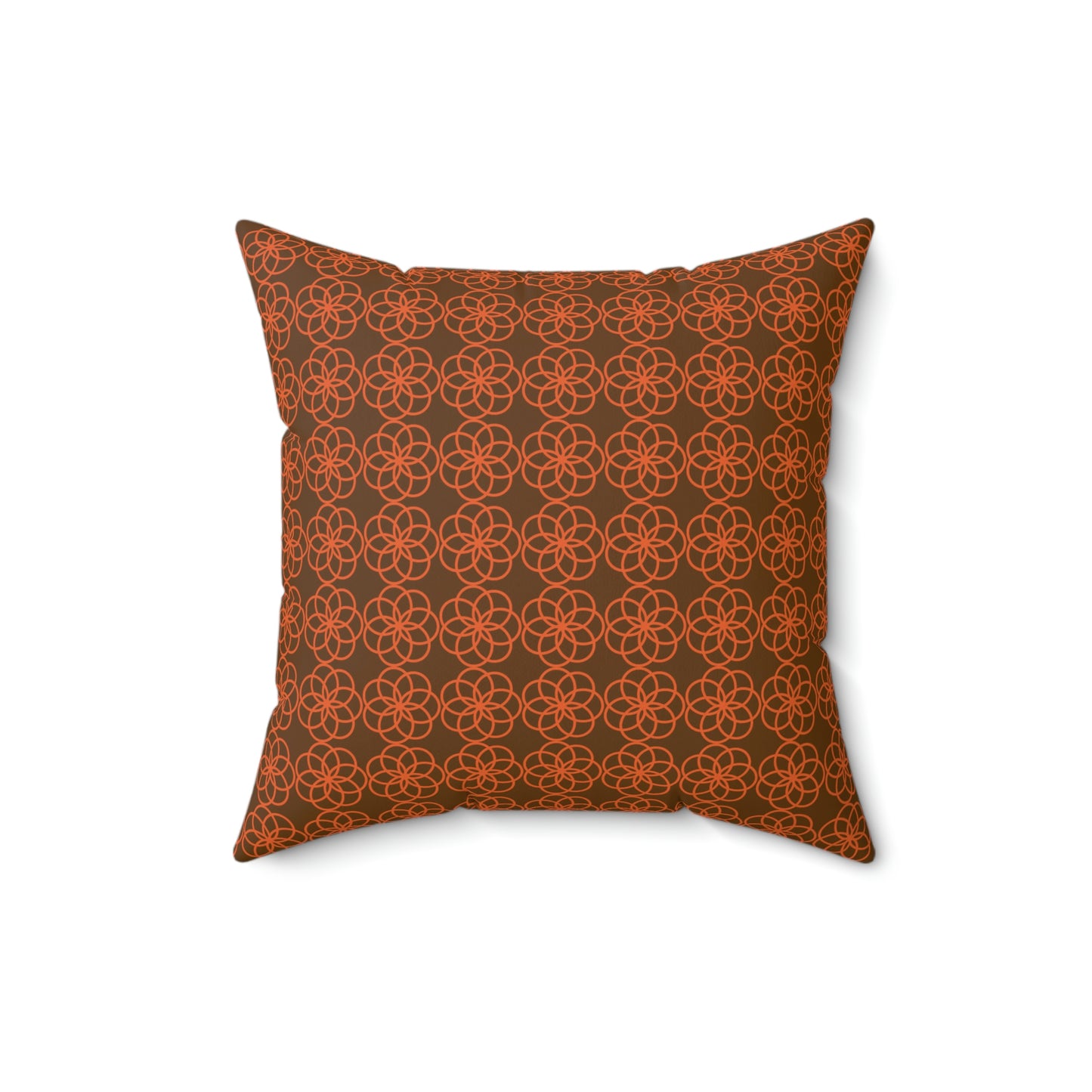 Spun Polyester Square Pillow Case “Spiral Circles on Brown”