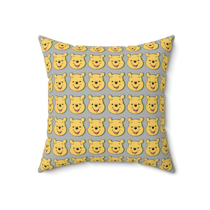 Spun Polyester Square Pillow Case “Trip Pooh on Light Gray”