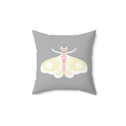 Spun Polyester Square Pillow Case “Moth White on Light Gray”