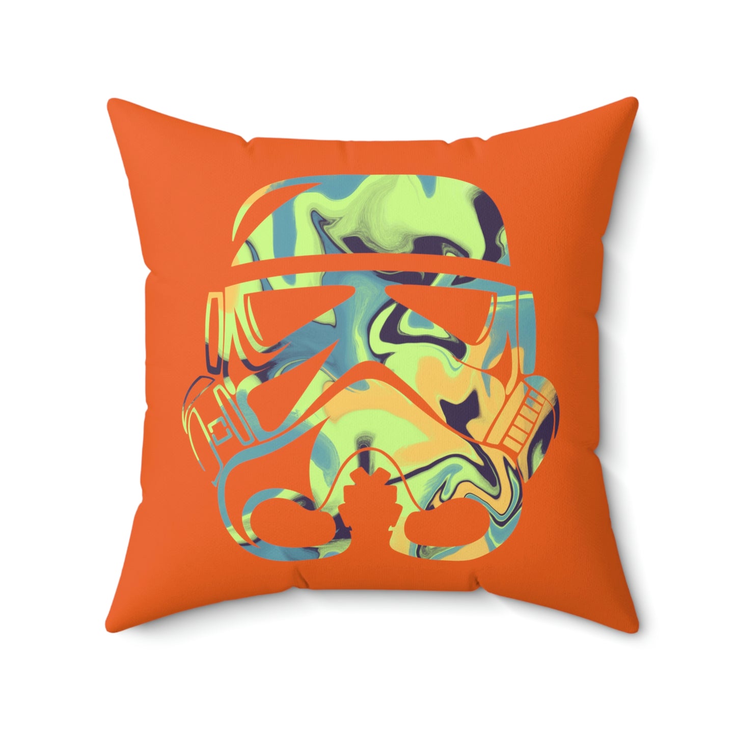 Spun Polyester Square Pillow Case ”Storm Trooper 13 on Orange”