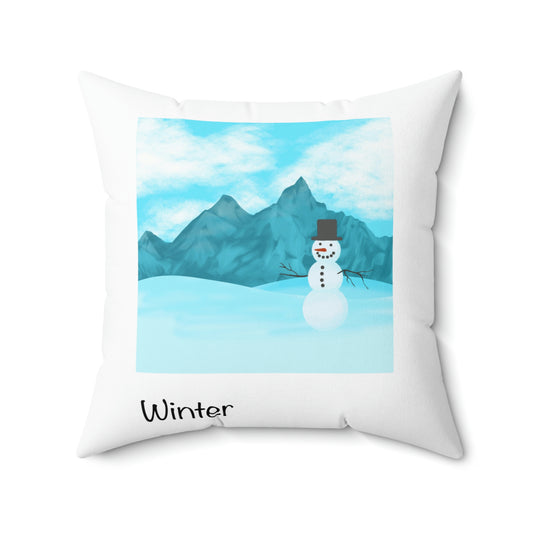 Spun Polyester Square Pillow Case ”Winter Photo on White”