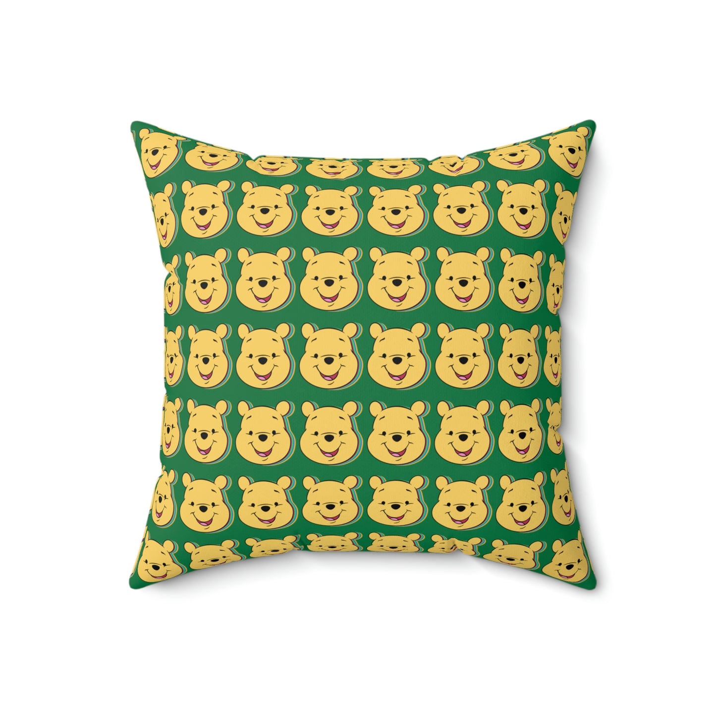Spun Polyester Square Pillow Case “Trip Pooh on Dark Green”