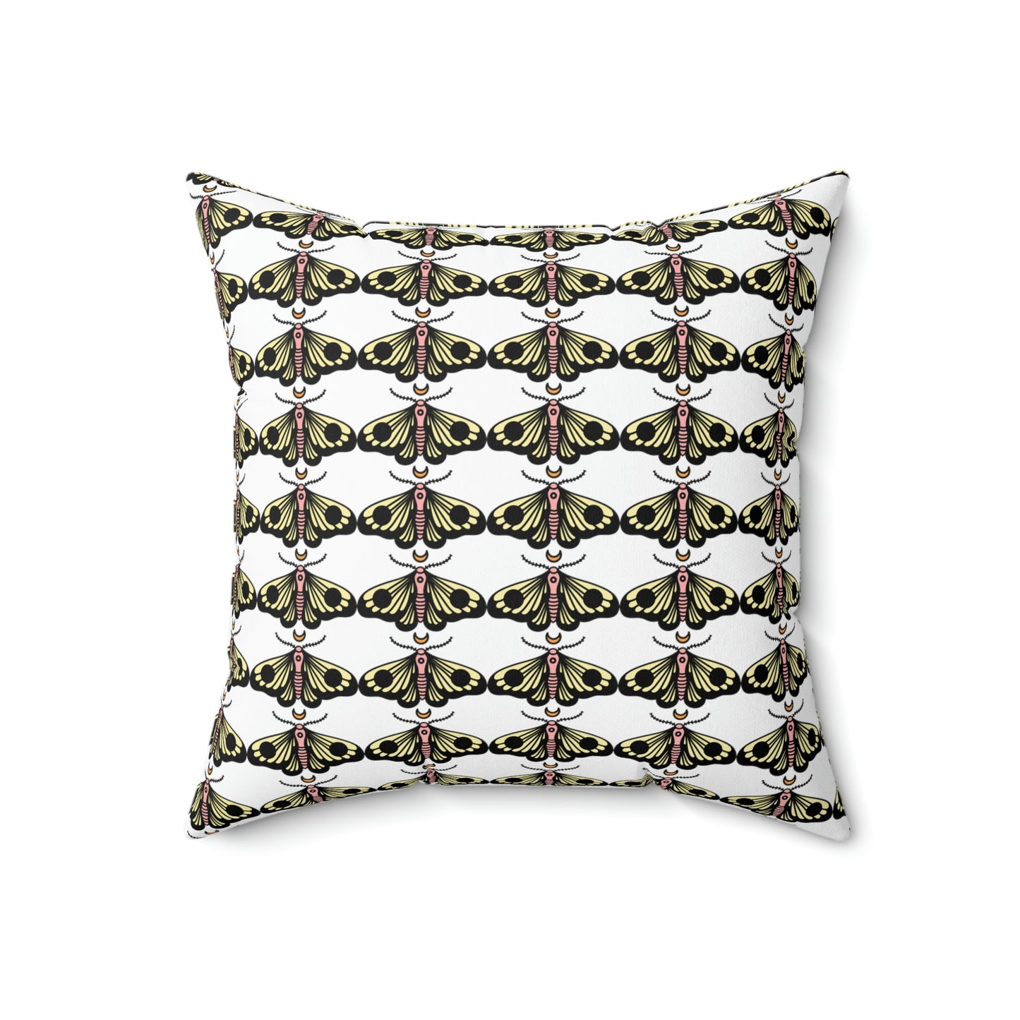 Spun Polyester Square Pillow Case “Moth Black Pattern on White”