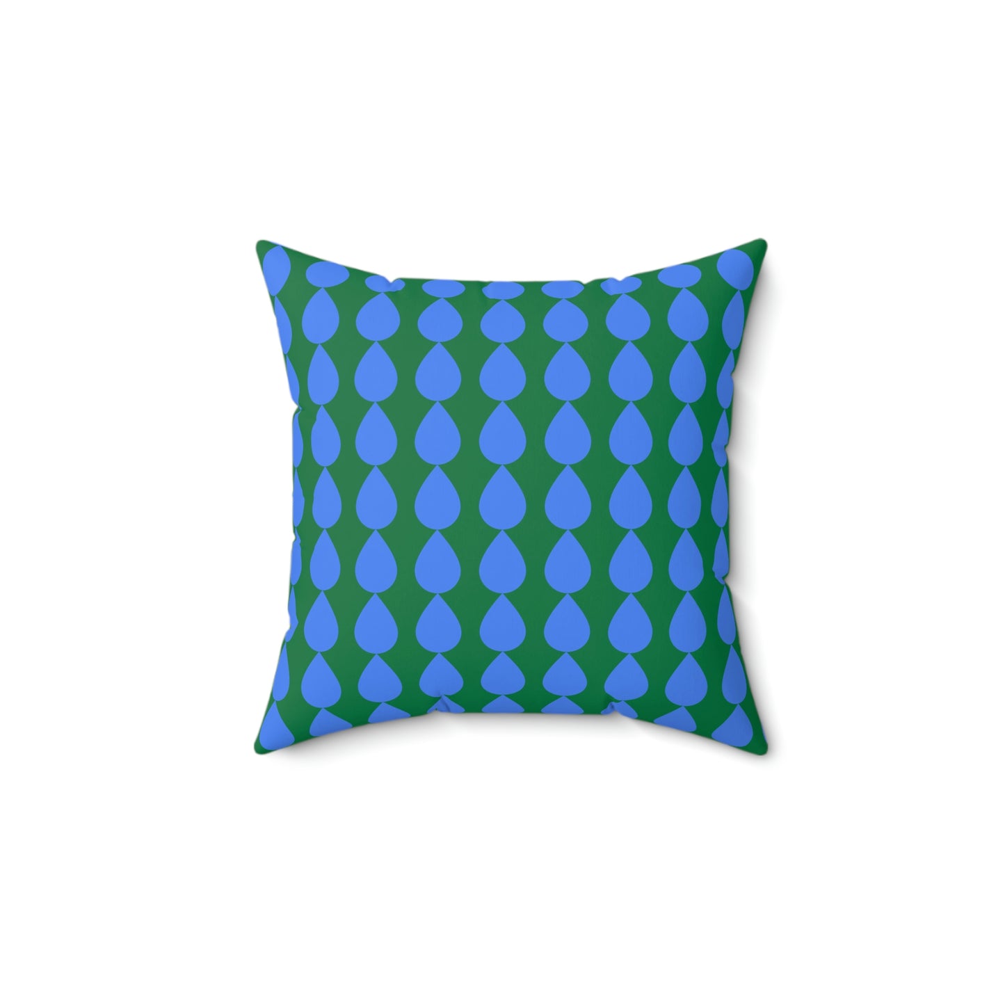 Spun Polyester Square Pillow Case ”Water Drop on Dark Green”