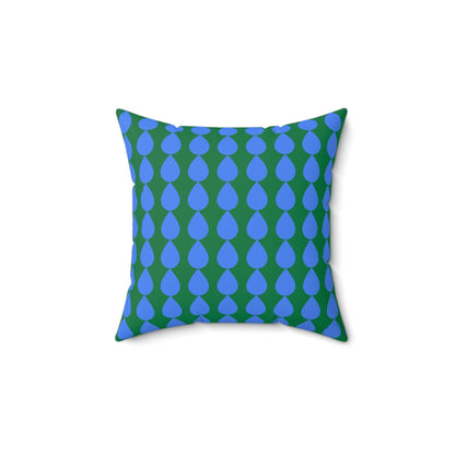 Spun Polyester Square Pillow Case ”Water Drop on Dark Green”