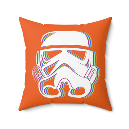 Spun Polyester Square Pillow Case ”Storm Trooper 16 on Orange”