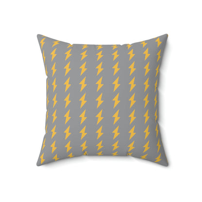 Spun Polyester Square Pillow Case “Electric Bolt on Gray”