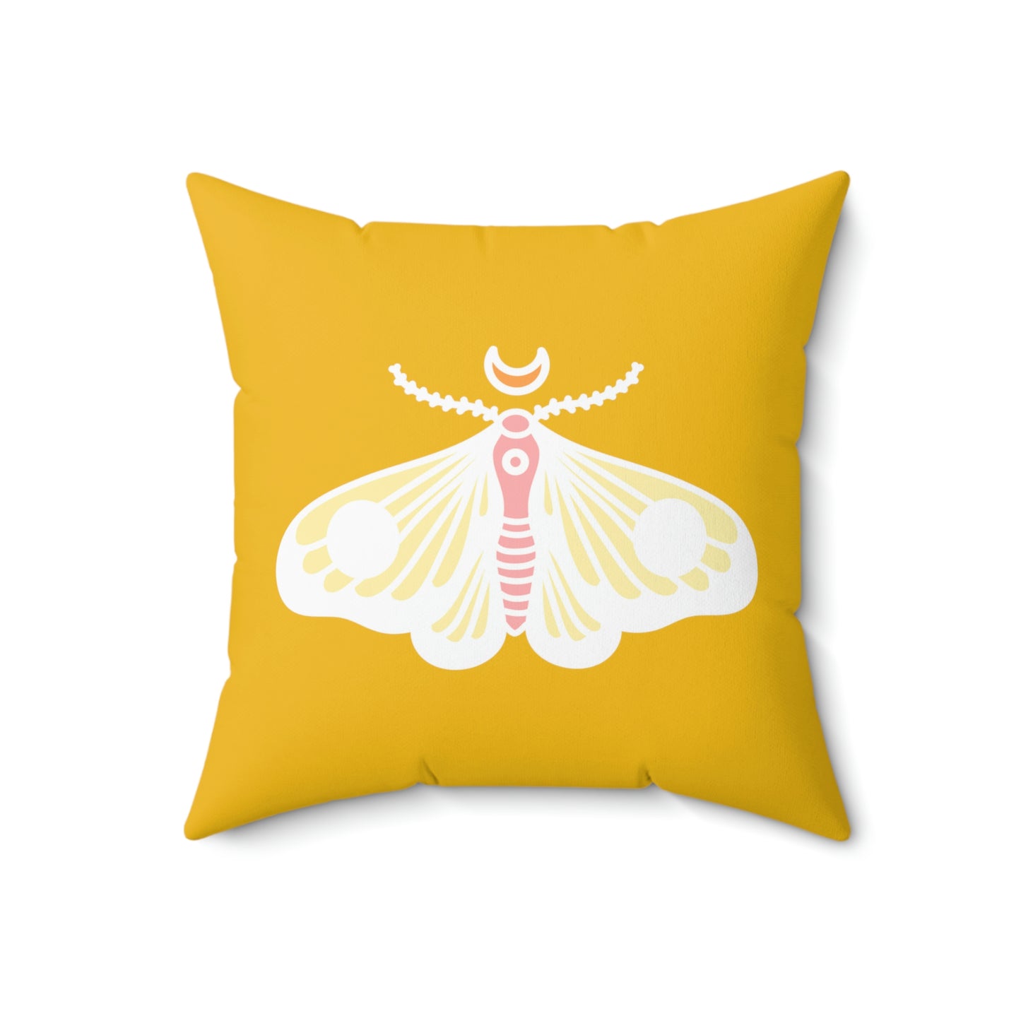 Spun Polyester Square Pillow Case “Moth White on Yellow”