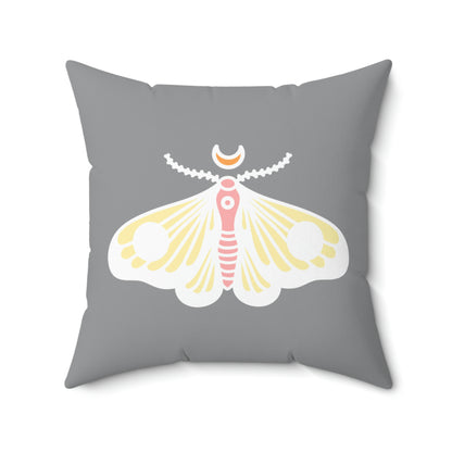 Spun Polyester Square Pillow Case “Moth White on Gray”