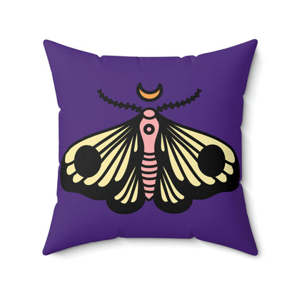 Spun Polyester Square Pillow Case “Moth Black on Purple”