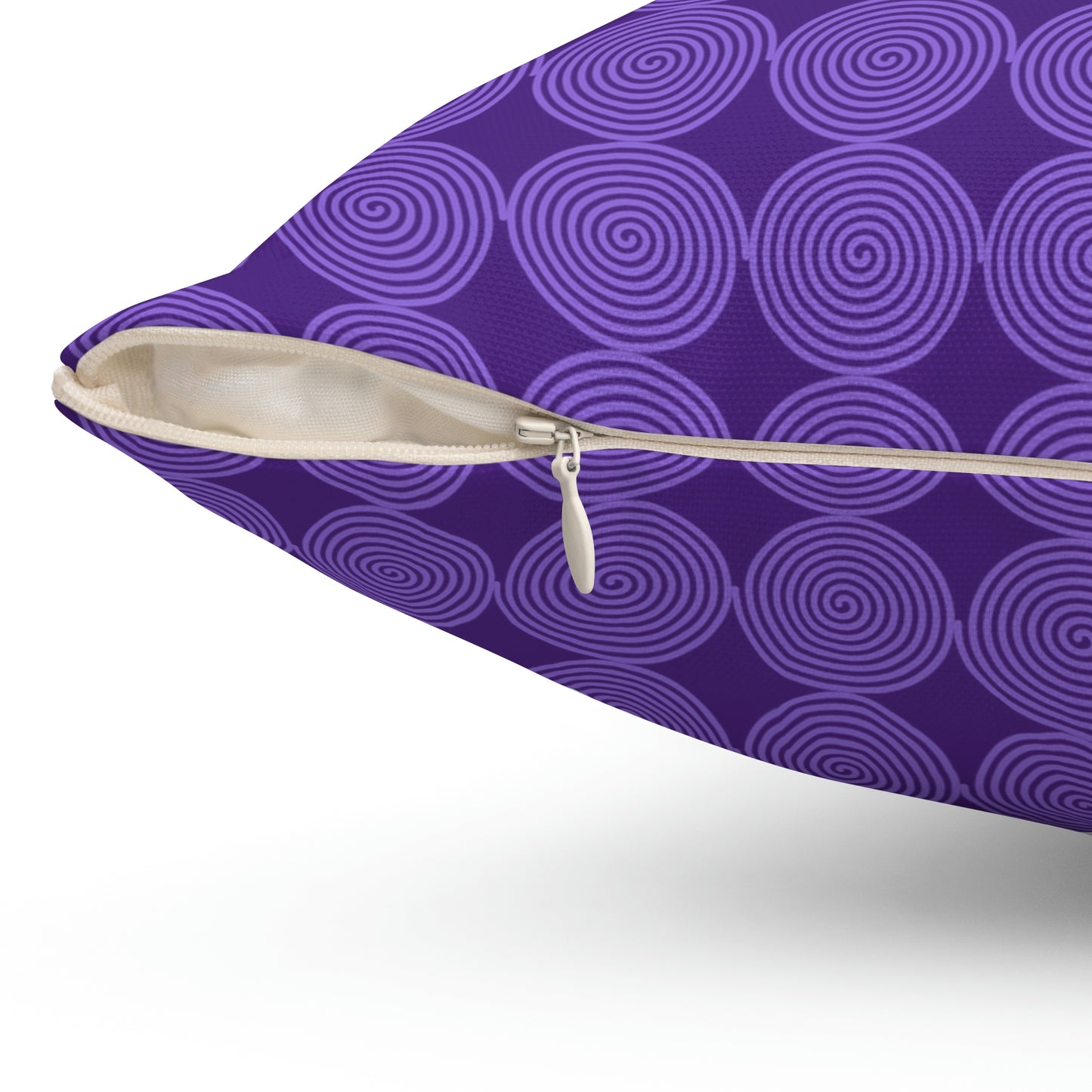 Spun Polyester Square Pillow Case ”Purple Spiral on Purple”