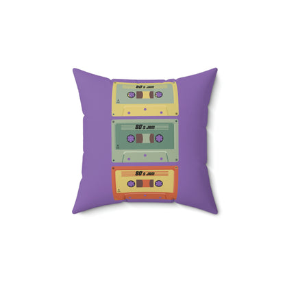 Spun Polyester Square Pillow Case "Cassettes on Light Purple”