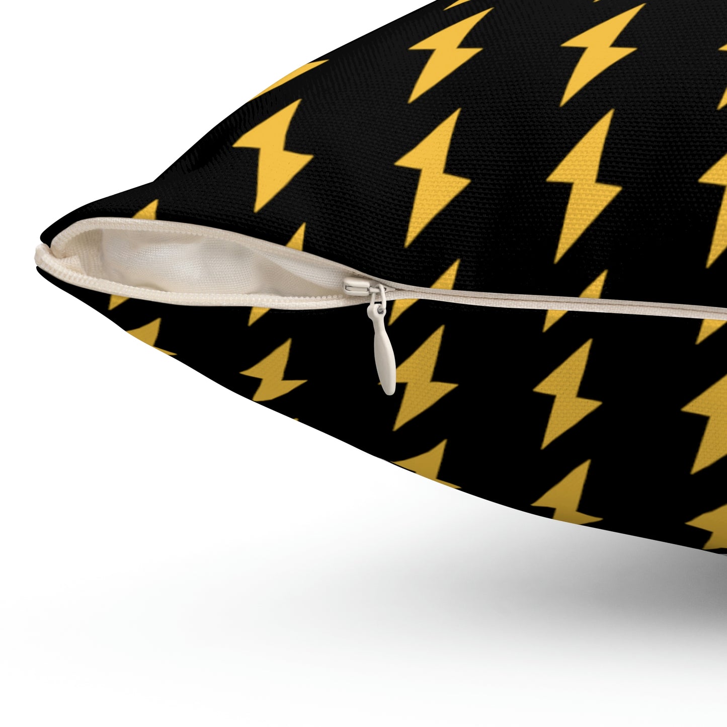 Spun Polyester Square Pillow Case “Electric Bolt on Black”