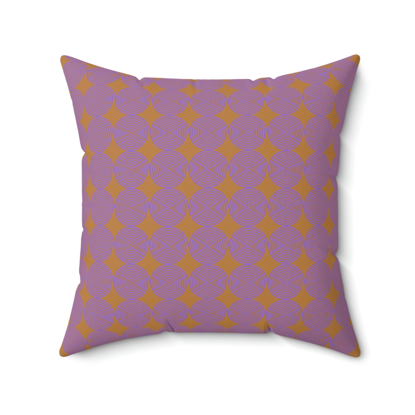 Spun Polyester Square Pillow Case ”Purple Spiral on Light Brown”