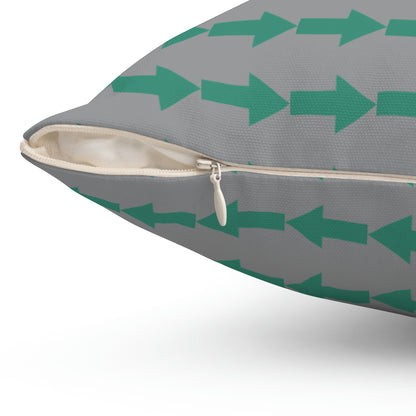 Spun Polyester Square Pillow Case "Green Arrow on Gray”