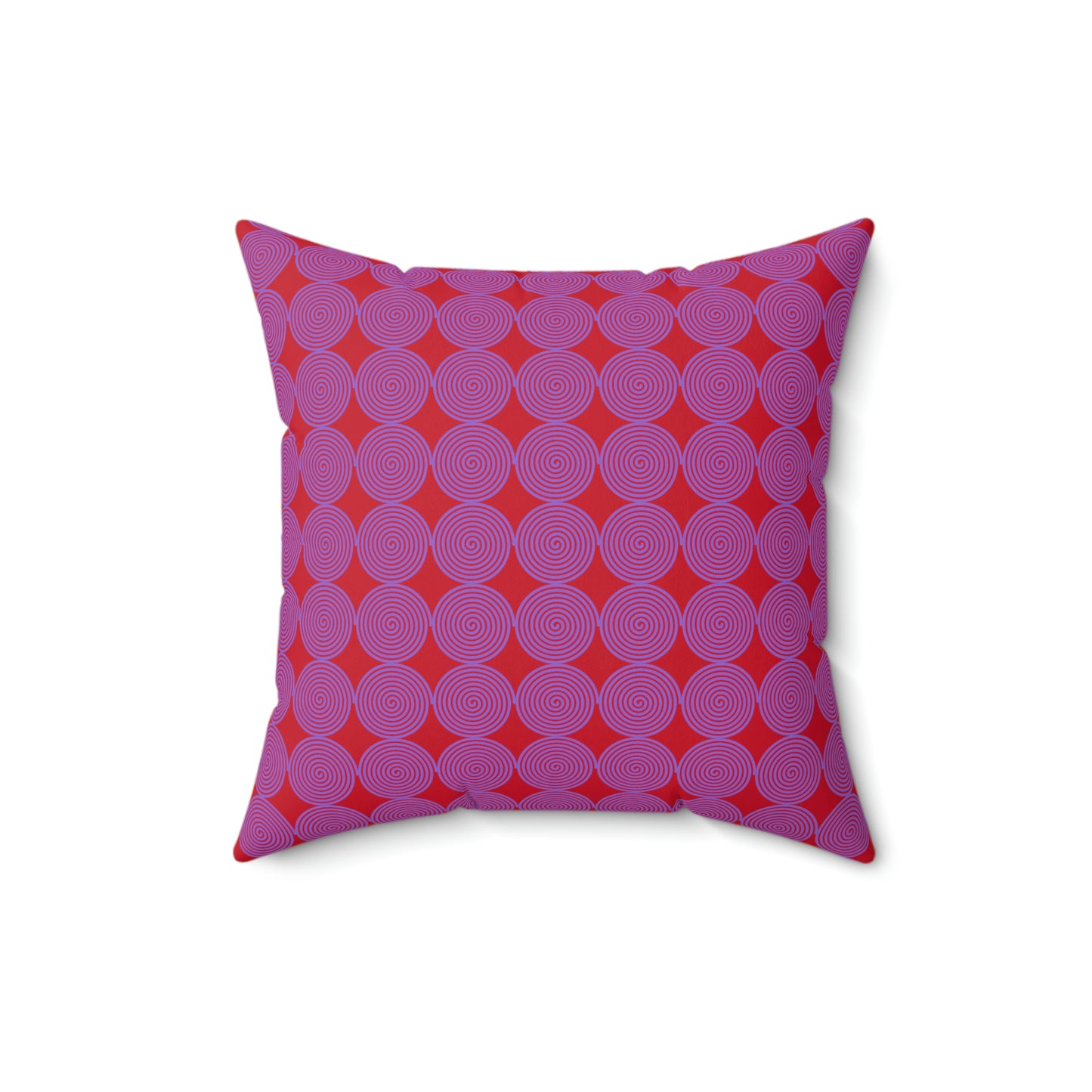 Spun Polyester Square Pillow Case ”Purple Spiral on Dark Red”