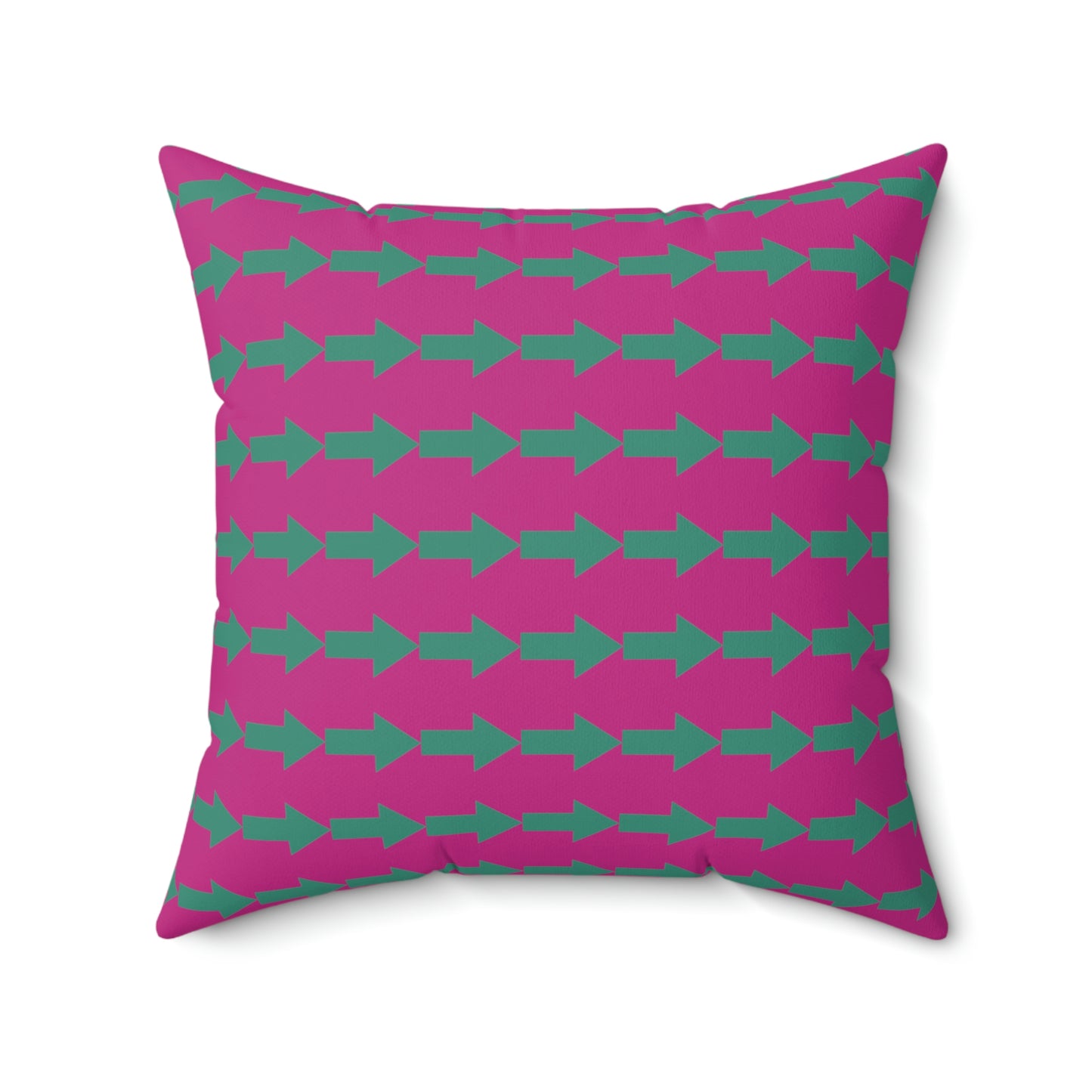 Spun Polyester Square Pillow Case "Green Arrow on Pink”