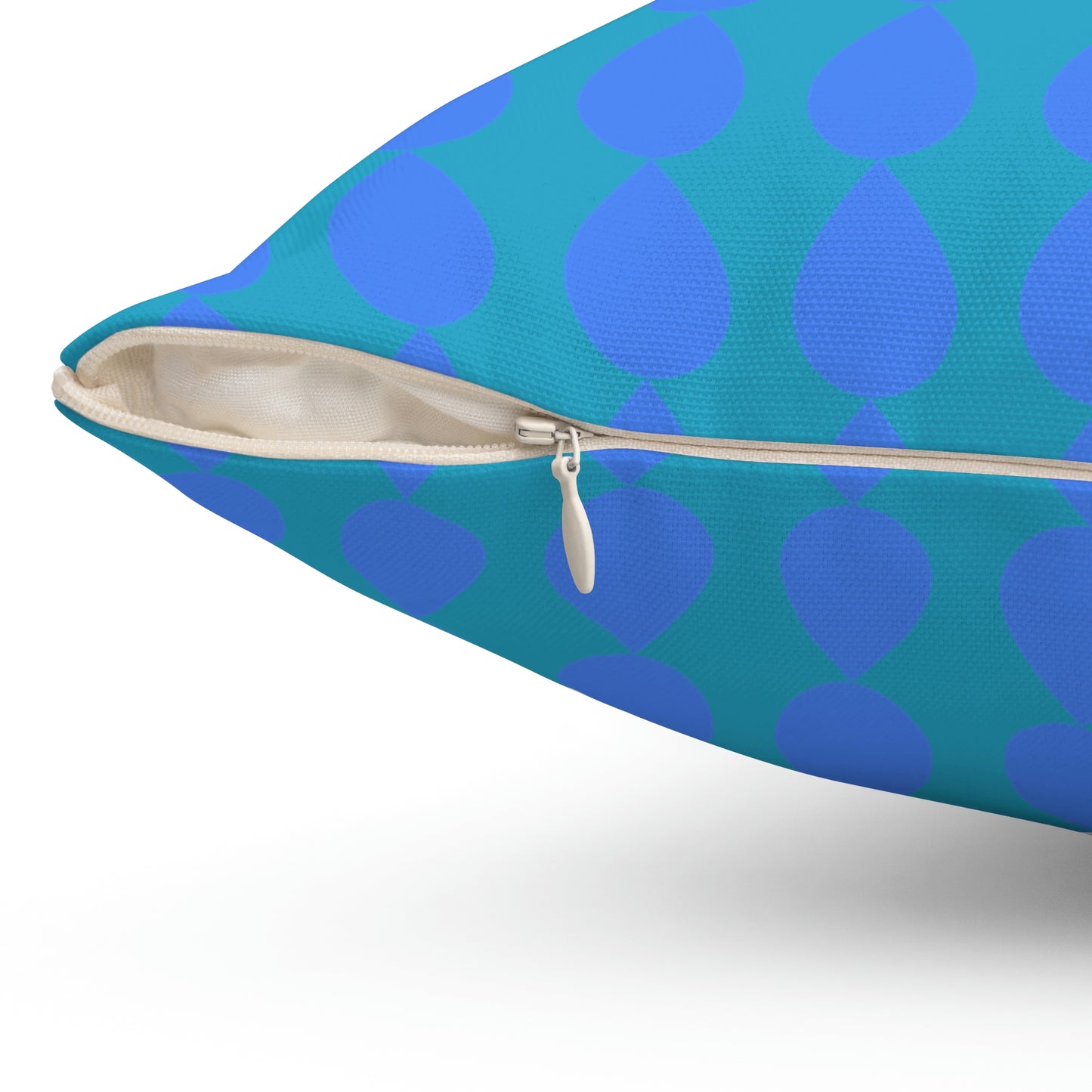 Spun Polyester Square Pillow Case ”Water Drop on Turquoise”