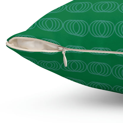 Spun Polyester Square Pillow Case "Green Circles on Dark Green”