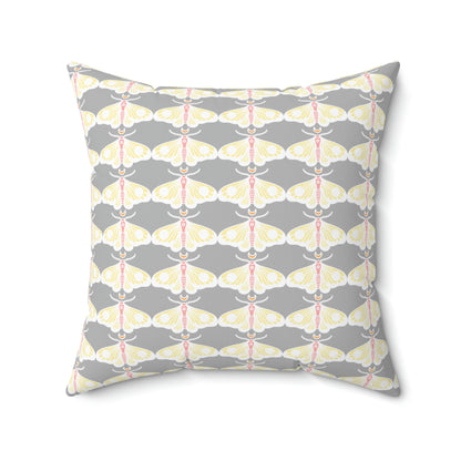 Spun Polyester Square Pillow Case “Moth White Pattern on Light Gray”