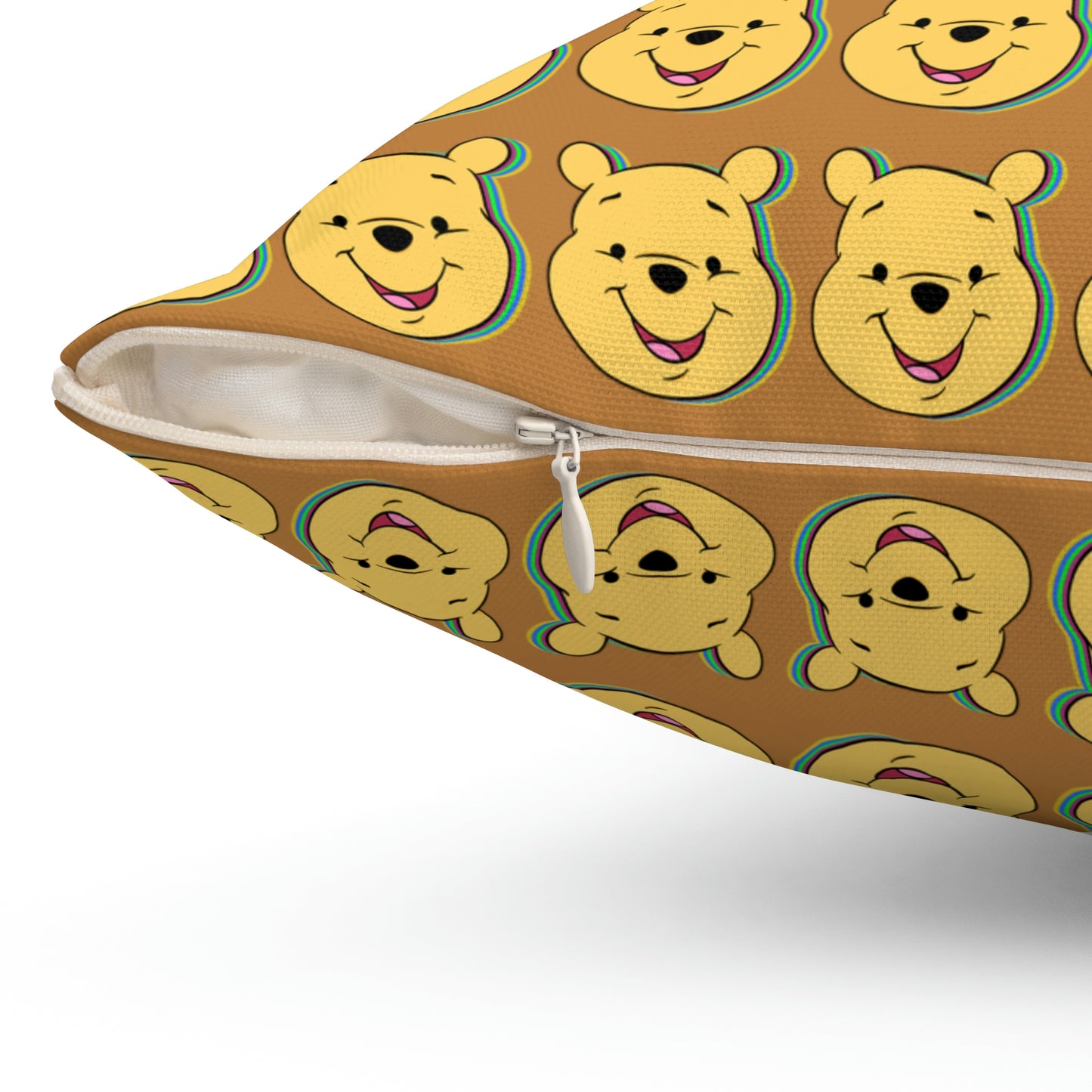 Spun Polyester Square Pillow Case “Trip Pooh on Light Brown”