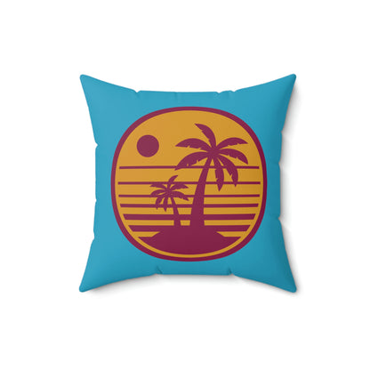 Spun Polyester Square Pillow Case "Retro Beach Sunset on Turquoise”