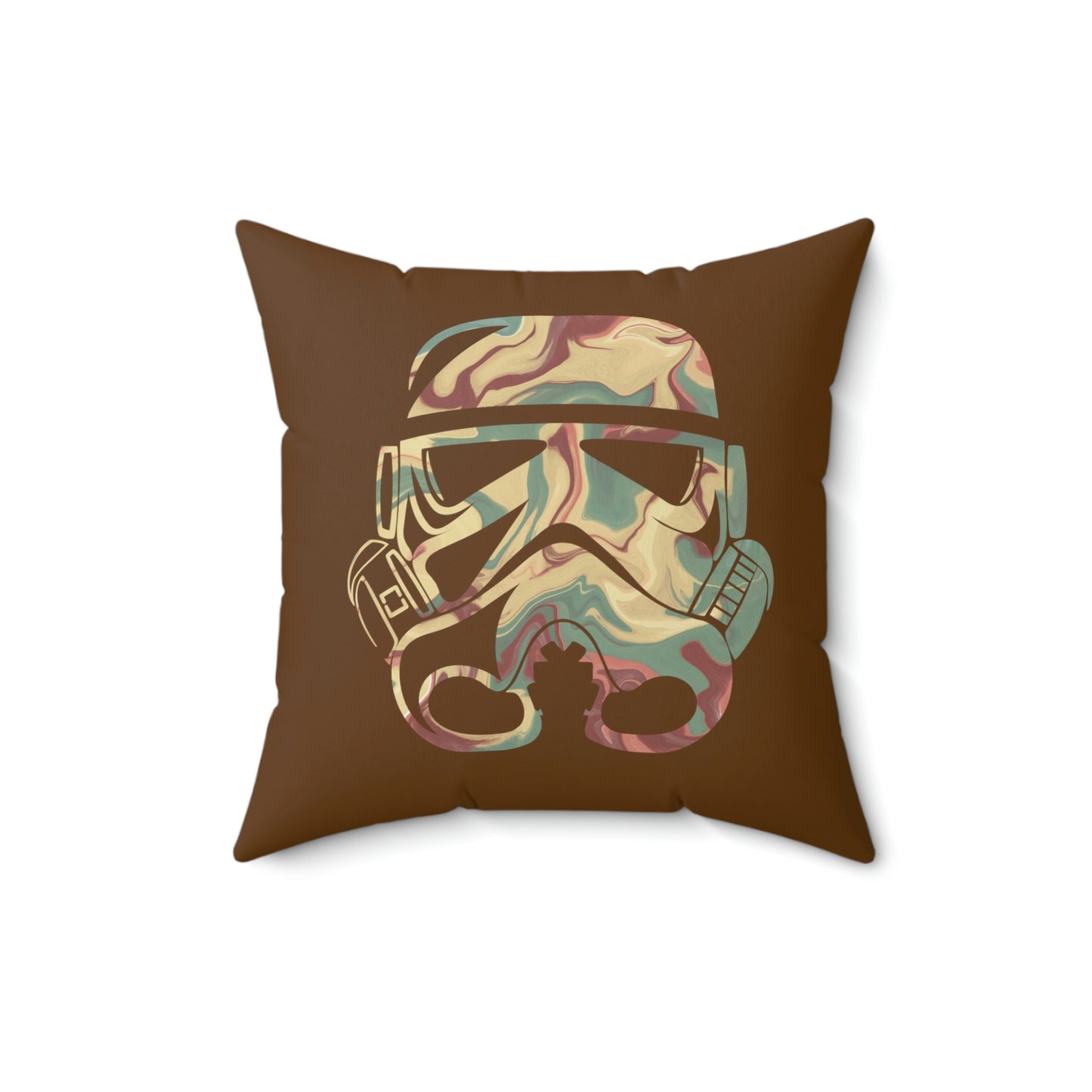 Spun Polyester Square Pillow Case ”Storm Trooper 7 on Brown”