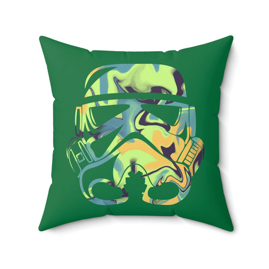 Spun Polyester Square Pillow Case ”Storm Trooper 13 on Dark Green”