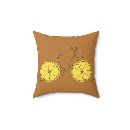 Spun Polyester Square Pillow Case “Lemon Bicycle on Light Brown”
