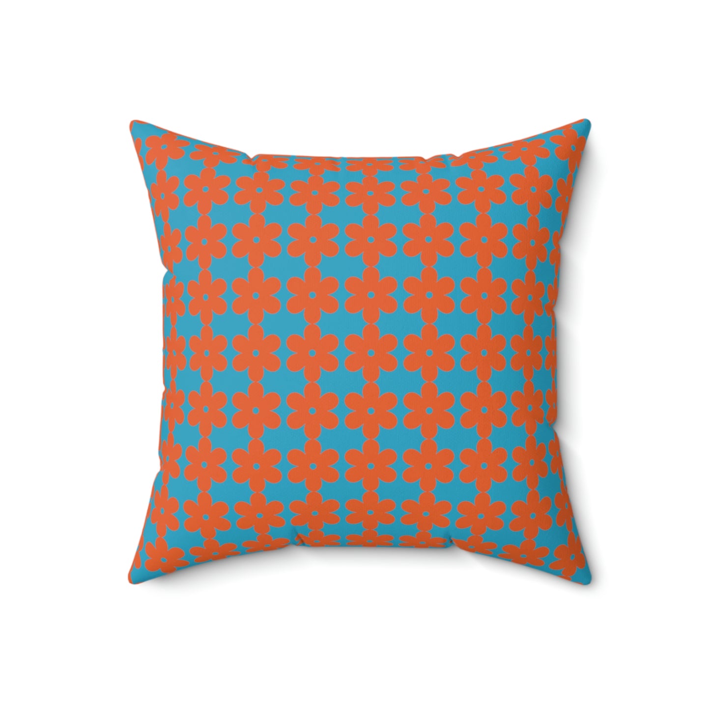 Spun Polyester Square Pillow Case “Retro Flower on Turquoise”
