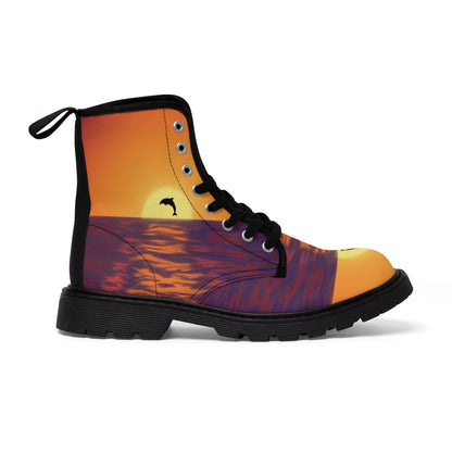 Women's Canvas Boots "Dolphin in the Sunset"
