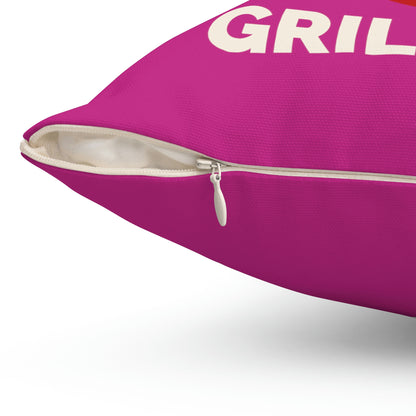 Spun Polyester Square Pillow Case "Step Back This Dad Is Grilling on Pink”