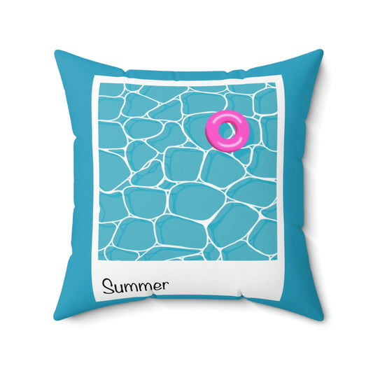 Spun Polyester Square Pillow Case ”Summer Photo on Turquoise”