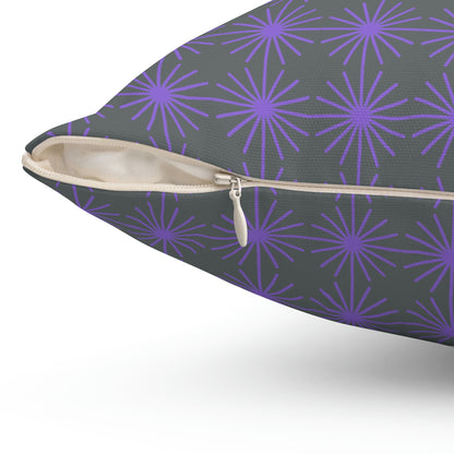 Spun Polyester Square Pillow Case “Purple Flower on Dark Gray”