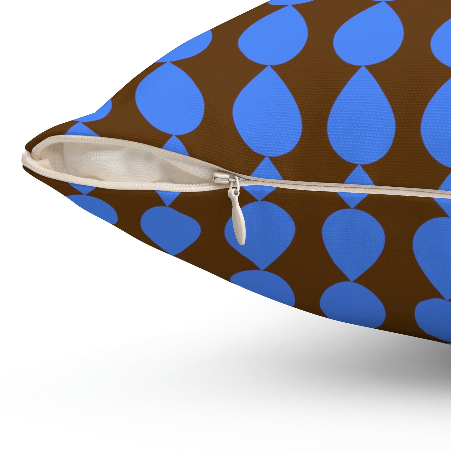 Spun Polyester Square Pillow Case ”Water Drop on Brown”