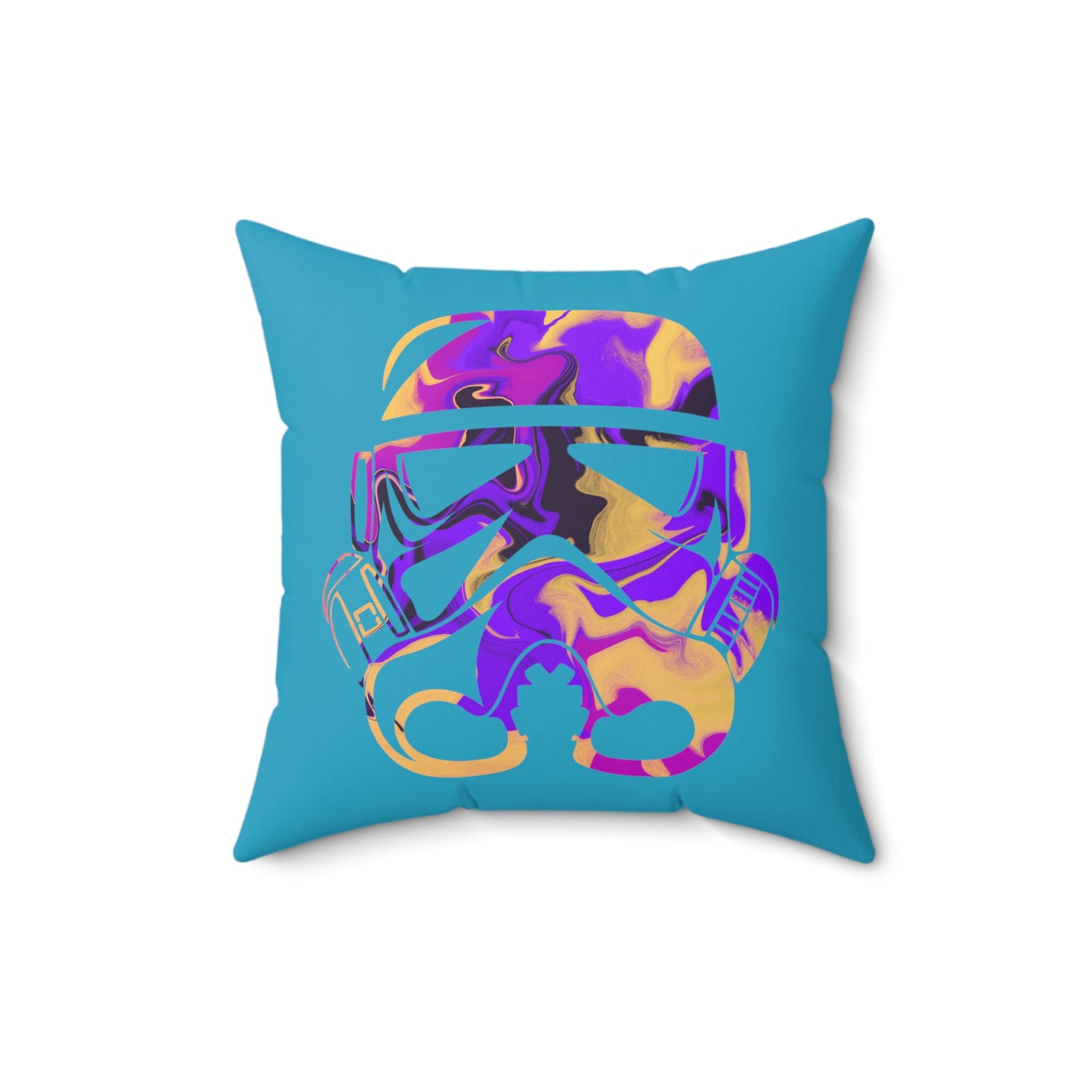 Spun Polyester Square Pillow Case ”Storm Trooper 14 on Turquoise”