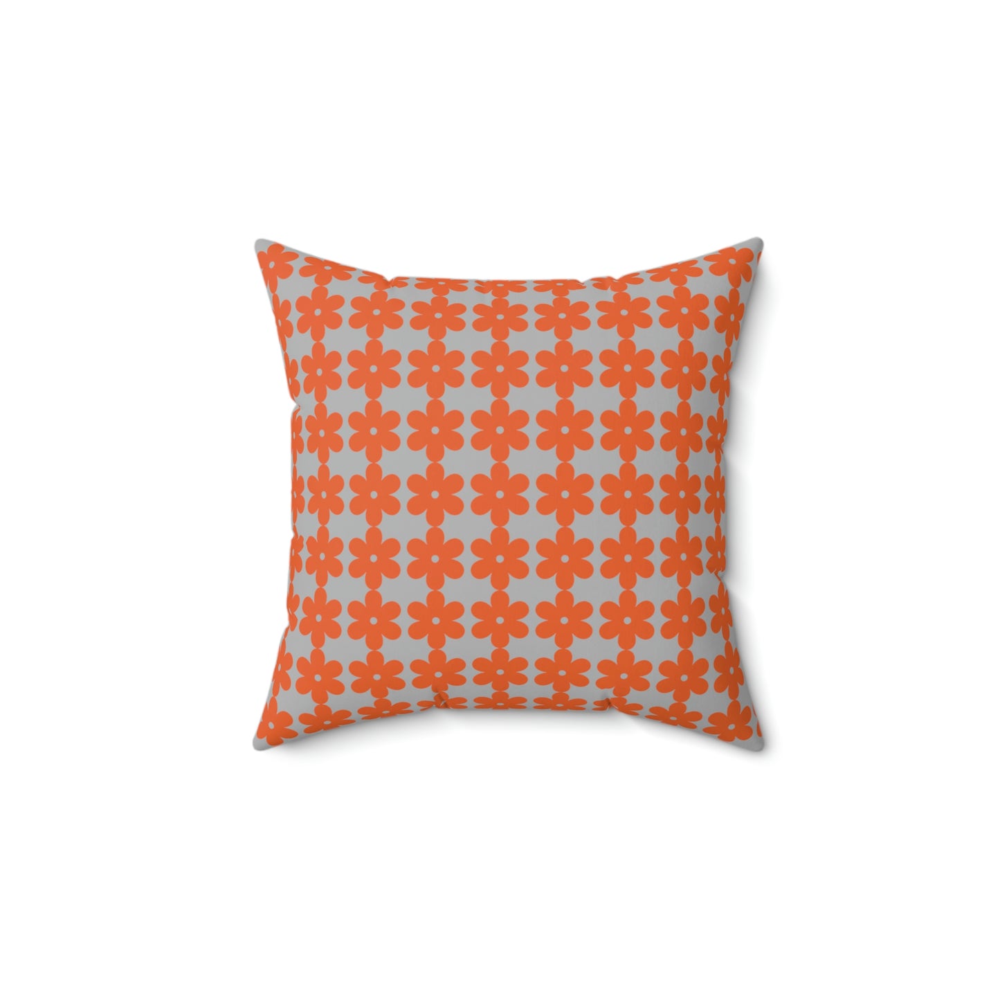 Spun Polyester Square Pillow Case “Retro Flower on Light Gray”