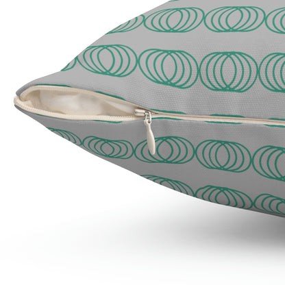Spun Polyester Square Pillow Case "Green Circles on Light Gray”