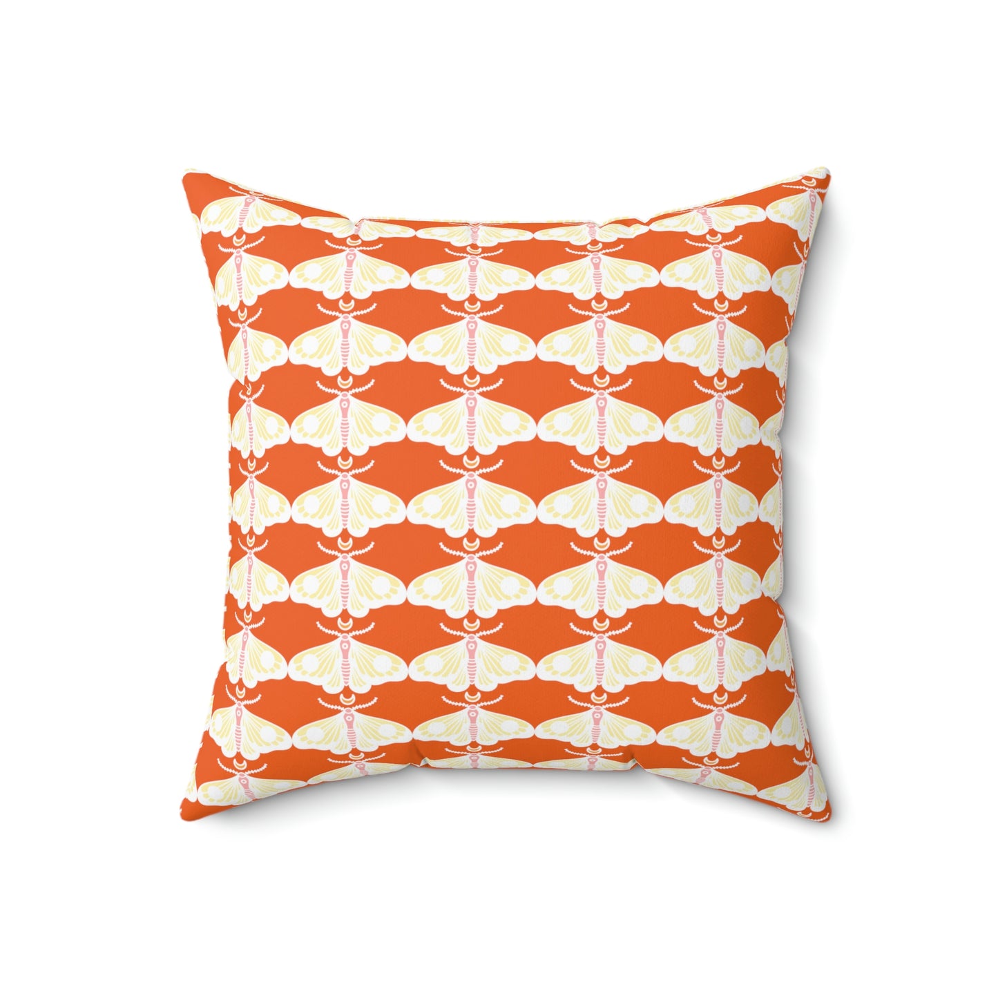 Spun Polyester Square Pillow Case “Moth White Pattern on Orange”