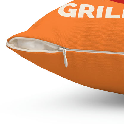 Spun Polyester Square Pillow Case "Step Back This Dad Is Grilling on Crusta”