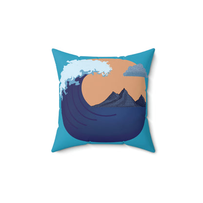 Spun Polyester Square Pillow Case ”Wave on Turquoise”
