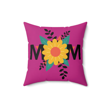Spun Polyester Square Pillow Case "Mom Flowers on Pink”